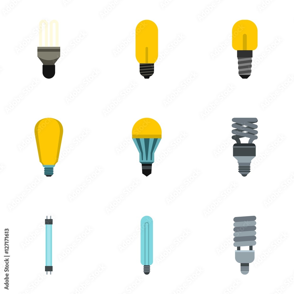 Poster lamp for home icons set. flat illustration of 9 lamp for home vector icons for web