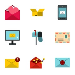 E-mail icons set. Flat illustration of 9 e-mail vector icons for web
