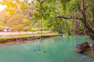 Blue Lagoon at pukham cave in vangvieng, Laos