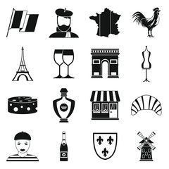 France travel icons set. Simple illustration of 16 France travel vector icons for web