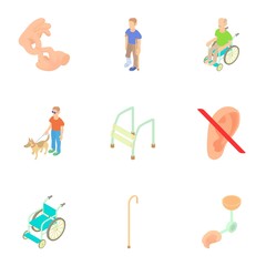 Disabled icons set. Cartoon illustration of 9 disabled vector icons for web