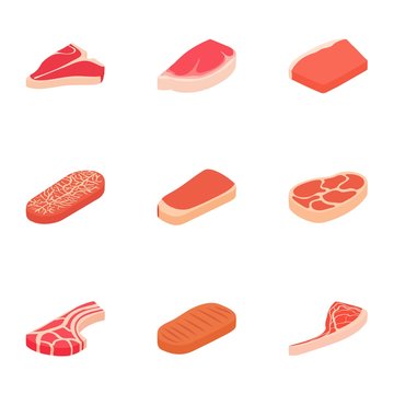 Steak icons set. Cartoon illustration of 9 steak vector icons for web