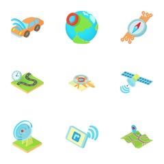 Location icons set. Cartoon illustration of 9 location vector icons for web