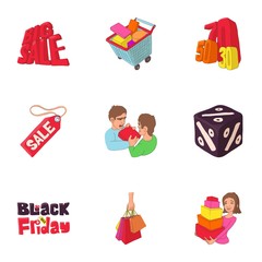 Large discounts icons set. Cartoon illustration of 9 large discounts vector icons for web