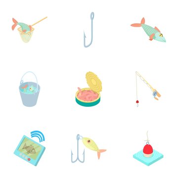 Fishing icons set. Cartoon illustration of 9 fishing vector icons for web