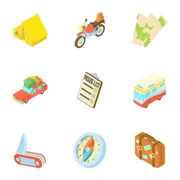 Camping icons set. Cartoon illustration of 9 camping vector icons for web