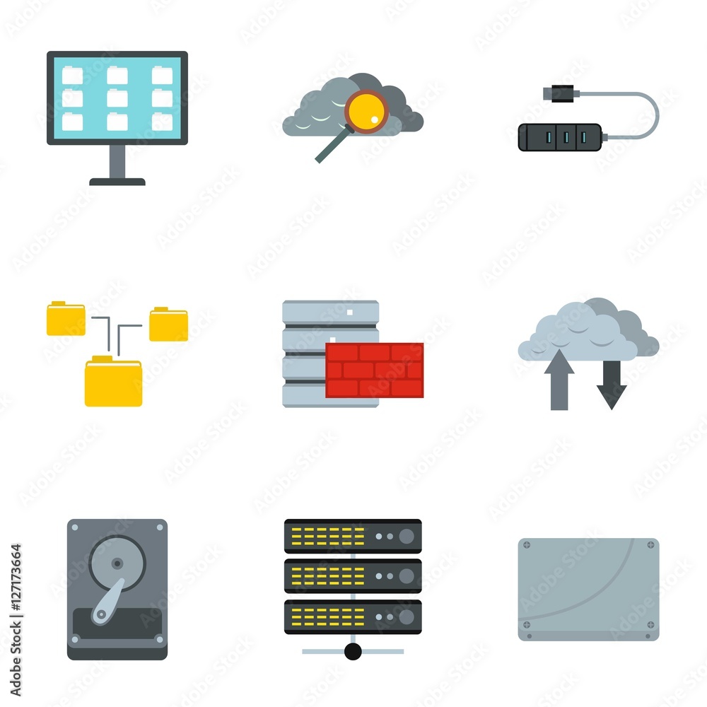 Aufkleber computer icons set. flat illustration of 9 computer vector icons for web