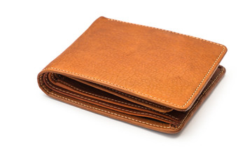 genuine leather wallet brown color on isolated white background.