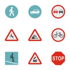 Sign warning icons set. Flat illustration of 9 sign warning vector icons for web