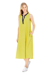 Fashion photo of young magnificent woman wearing fashionable summer clothes