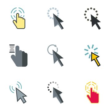 Types of arrows icons set. Flat illustration of 9 types of arrows vector icons for web