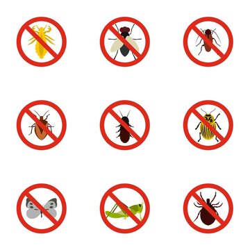Harmful insects icons set. Flat illustration of 9 harmful insects vector icons for web
