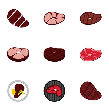 Kind of beef icons set. Flat illustration of 9 kind of beef vector icons for web