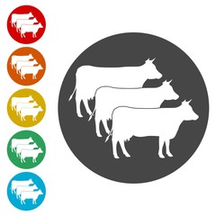 Cow silhouette icons set 