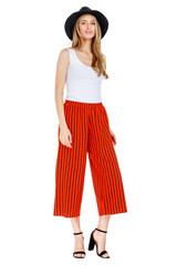 Fashion photo of young magnificent woman wearing fashionable summer clothes