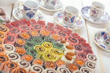  traditional eastern desserts on wooden background