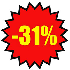 Discount 31 percent off. 3D illustration on white background.