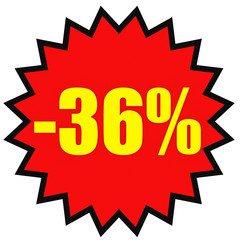 Discount 36 percent off. 3D illustration on white background.