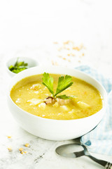Pea and lentil soup with smoked meat