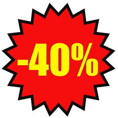 Discount 40 percent off. 3D illustration on white background.