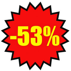Discount 53 percent off. 3D illustration on white background.
