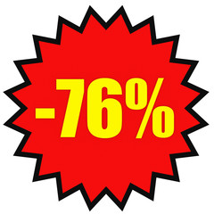Discount 76 percent off. 3D illustration on white background.
