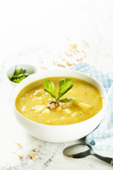 Pea and lentil soup with smoked meat