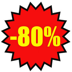 Discount 80 percent off. 3D illustration on white background.