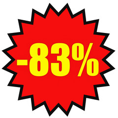 Discount 83 percent off. 3D illustration on white background.