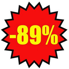 Discount 89 percent off. 3D illustration on white background.