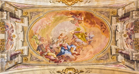 Poster BRESCIA, ITALY - MAY 23, 2016: The Coronation of Virgin Mary fresco on the wault of presbytery of Sant' Afra church by Sante Cattaneo (18. cent.) © Renáta Sedmáková