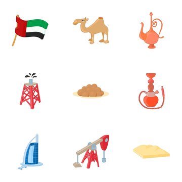 UAE icons set. Cartoon illustration of 9 UAE vector icons for web