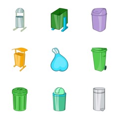 Garbage storage icons set. Cartoon illustration of 9 garbage storage vector icons for web