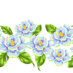Seamless pattern with magnolia flowers. Bright buds and leaves