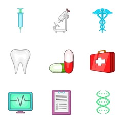 Healing icons set. Cartoon illustration of 9 healing vector icons for web
