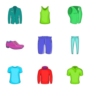 Types of clothes icons set. Cartoon illustration of 9 types of clothes vector icons for web