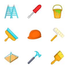 Construction icons set. Cartoon illustration of 9 construction vector icons for web
