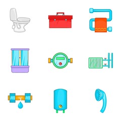 Plumbing icons set. Cartoon illustration of 9 plumbing vector icons for web