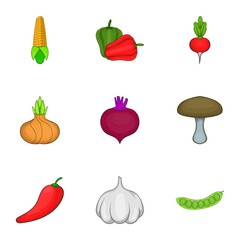 Farm vegetables icons set. Cartoon illustration of 9 farm vegetables vector icons for web