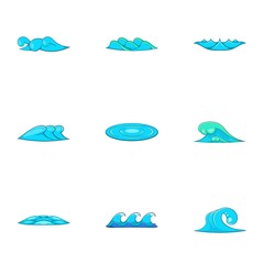 Tsunami icons set. Cartoon illustration of 9 tsunami vector icons for web