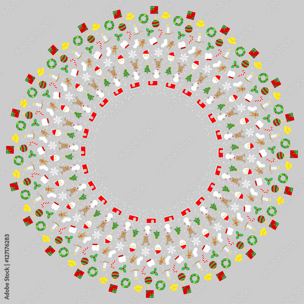 Poster christmas icon set pattern circle shape isolated on grey color background, with copy space center