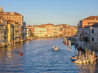 Aerial view of Canal Grande from the Scalzi Bridge, on the main grand canal of Venice at sunset.