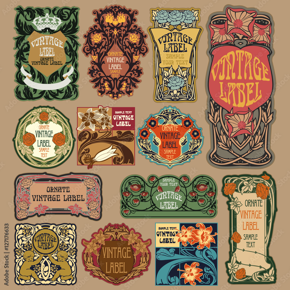 Canvas Prints vector vintage items: label art nouveau