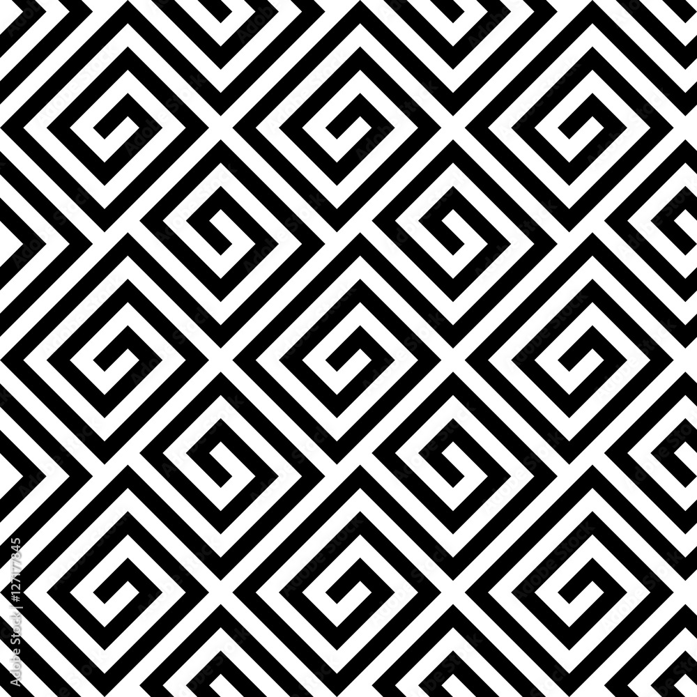 Poster seamless background fret key pattern of in diagonal arrangement. black and white greek retro style t