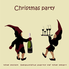 an invitation to a Christmas party. the elves of Santa Claus with champagne. new Year