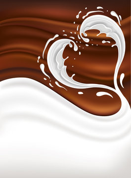Chocolate background with milk splash heart