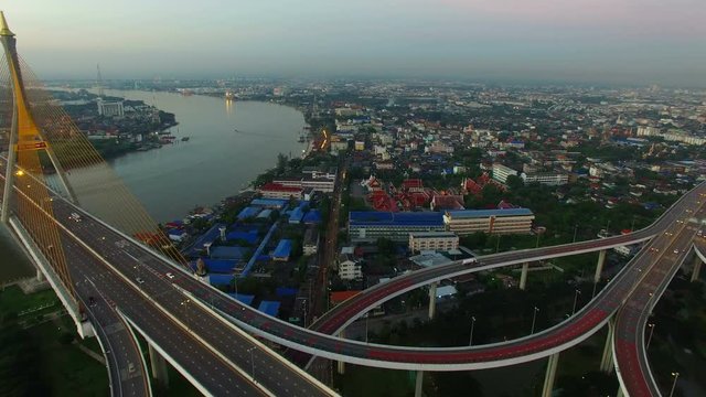 aerial view off bhumibol bridge bangkok thailand