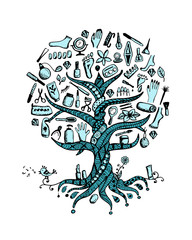 Manicure and pedicure. Tree concept, sketch for your design