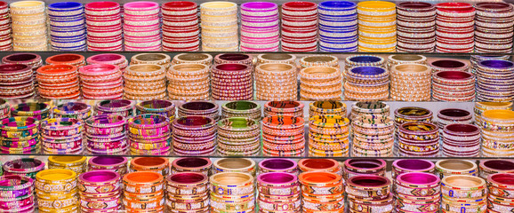 Colorful wristbands on local market, Pushkar, India