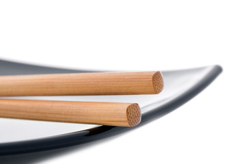 empty sushi set, plateaus and chopsticks isolated on white background